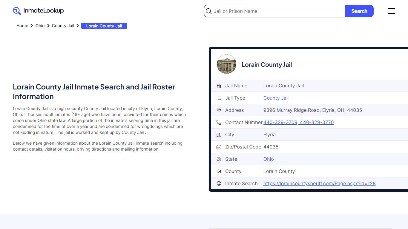 Lorain County Jail Inmate Search - Elyria Ohio - Inmate Lookup